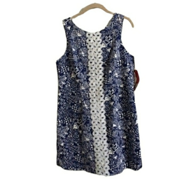 Lilly Pulitzer Upstream Shift Dress Blue White Lace  Sz 8 - Picture 2 of 4